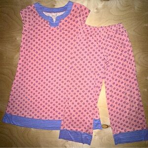 Garnet Hill Kids size 12 14 L XL Organic Cotton Pajama Set Gown + Pants Peach